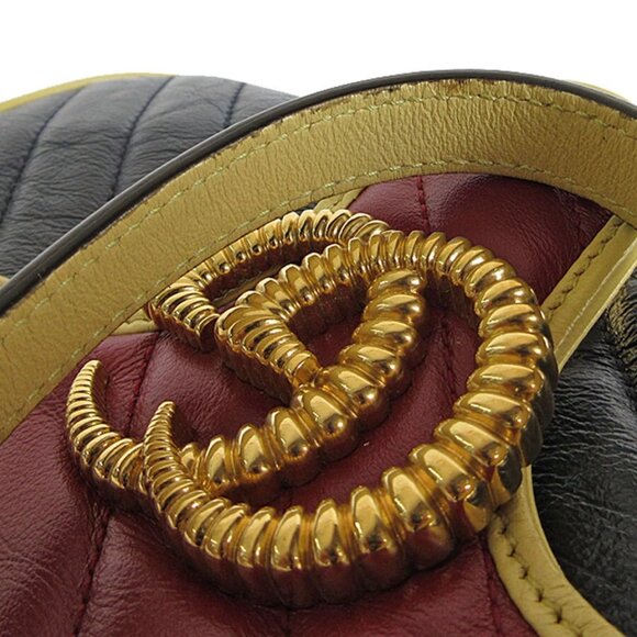 Auth GUCCI GG MarmontShoulder Bag Burgundy/Navy/Gold leather/metal s0033g - Picture 8 of 12